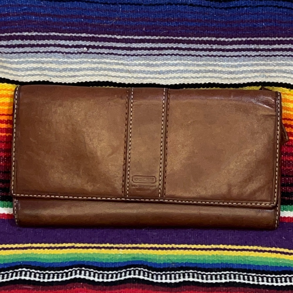 Vintage Coach Trifold Brown Leather Wallet